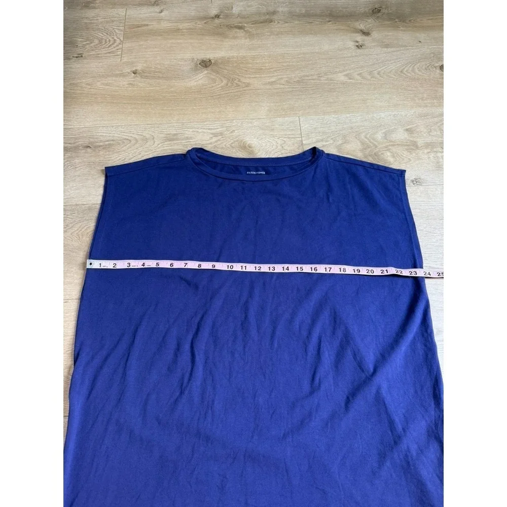 EUC Eileen Fisher short sleeve‎ organic tunic blue stretch side zippers size L